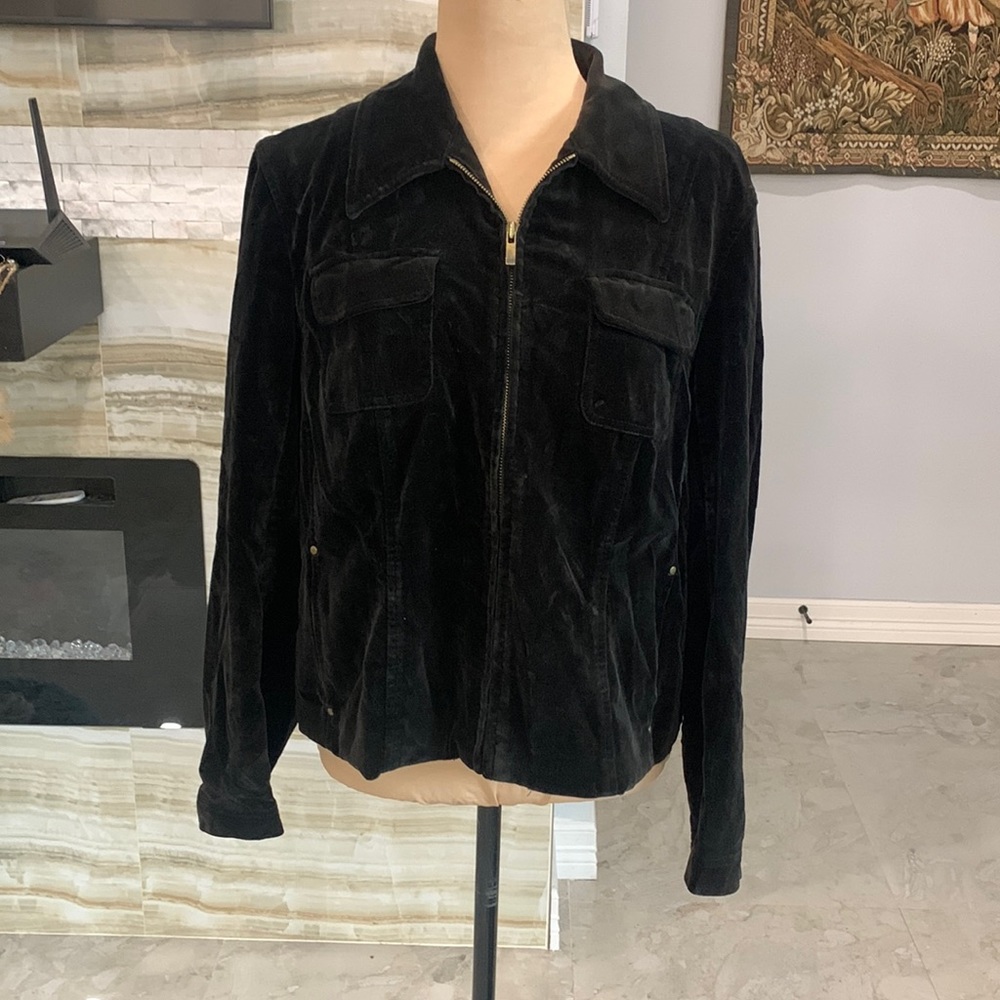 Jones New York Cotton Blend Black Full Zip Jacket. Size L P (876)